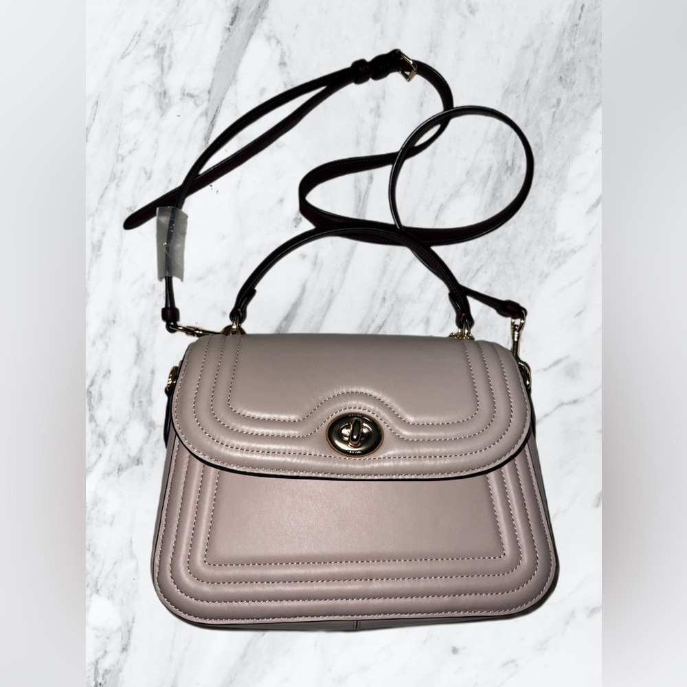COACH Marlie Top Handle Satchel Colorblock Border Quilting Mauve Cranberry  C679